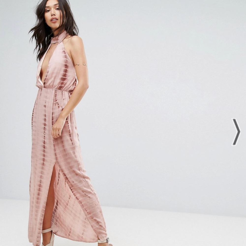 Missguided tie dye halter neck split maxi dress